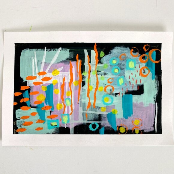 Land of Many Moons Original Mixed Media Wall Art Painting 8x10in Matted - Picture 2 of 7